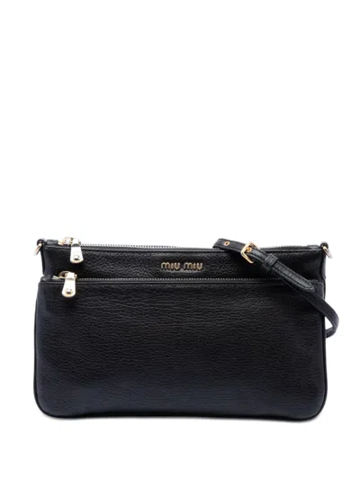 Pre-owned Miu Miu 2010-2026 Goatskin Madras Double Zip Crossbody Bag In Black