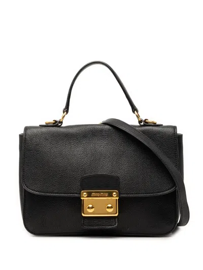 Pre-owned Miu Miu 2010-2026 Goatskin Madras Flap Satchel In Black