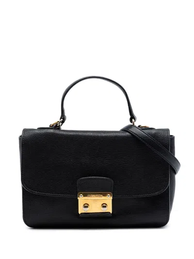 Pre-owned Miu Miu 2010-2026 Goatskin Madras Flap Satchel In Black