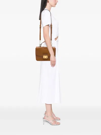 Pre-owned Miu Miu 2010-2026 Goatskin Madras Flap Satchel In Brown
