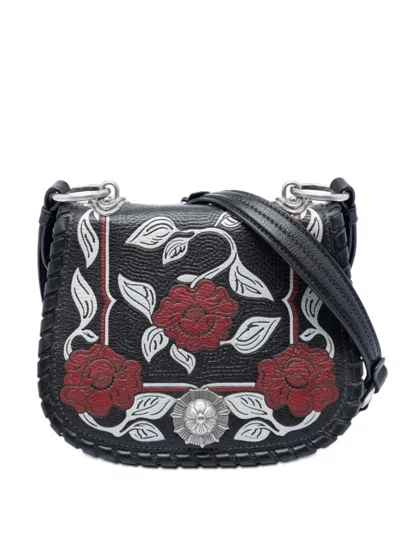 Pre-owned Miu Miu 2010-2026 Goatskin Madras Floral Embossed Crossbody Bag In Black