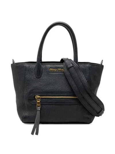 Pre-owned Miu Miu 2010-2026 Goatskin Madras Front Pocket Satchel In Black