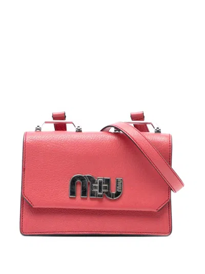 Pre-owned Miu Miu 2010-2026 Goatskin Madras Miu Logo Crossbody Bag In Pink
