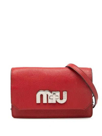 Pre-owned Miu Miu 2010-2026 Goatskin Madras Miu Logo Crossbody Bag In Red