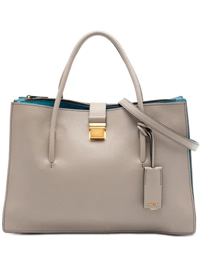 Pre-owned Miu Miu 2010-2026 Goatskin Madras Push Lock Tote Satchel In Brown