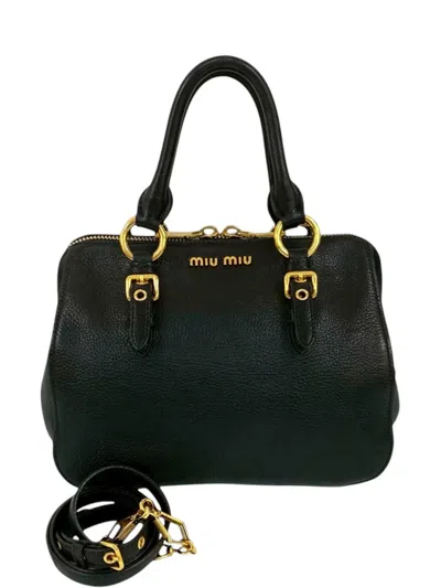 Pre-owned Miu Miu 2010-2026 Goatskin Madras Satchel In Black