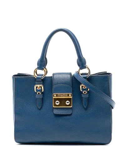 Pre-owned Miu Miu 2010-2026 Goatskin Madras Satchel In Blue