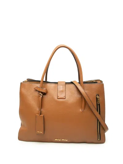 Pre-owned Miu Miu 2010-2026 Goatskin Madras Satchel In Brown
