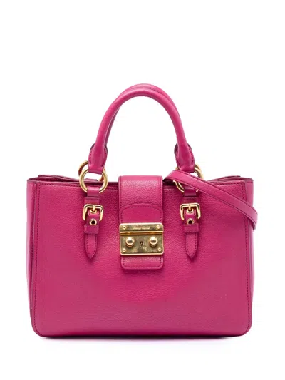 Pre-owned Miu Miu 2010-2026 Goatskin Madras Satchel In Pink