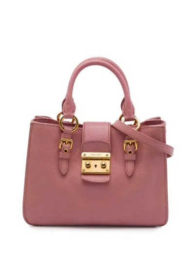 Pre-owned Miu Miu 2010-2026 Goatskin Madras Satchel In Pink