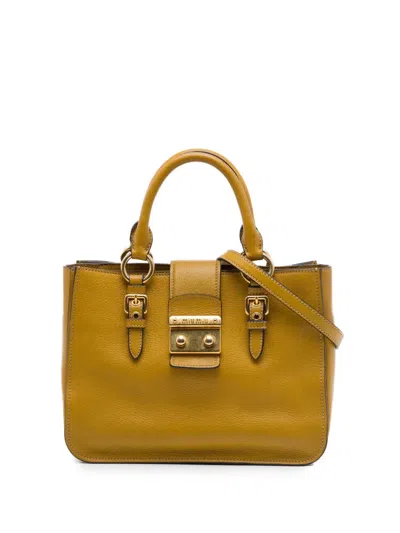 Pre-owned Miu Miu 2010-2026 Goatskin Madras Satchel In Yellow