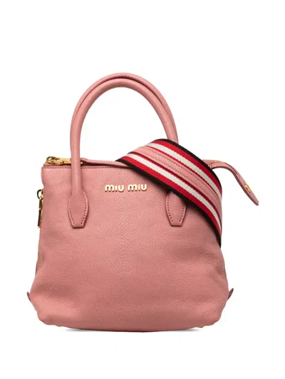 Pre-owned Miu Miu 2010-2026 Goatskin Madras Side Zip Satchel In Pink