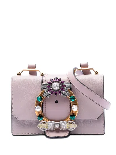 Pre-owned Miu Miu 2010-2026 Goatskin Madras Soft Calf Crystal Embellished Crossbody Bag In Pink