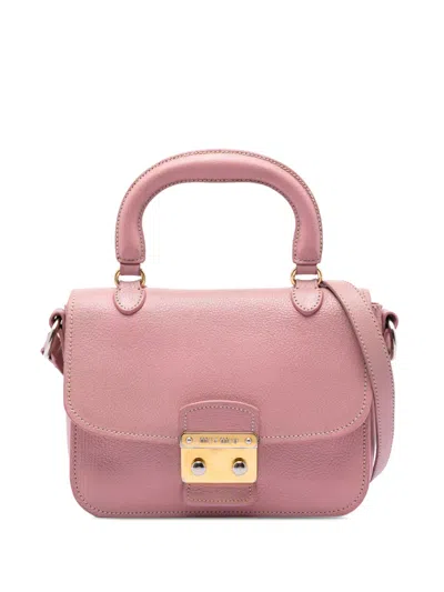 Pre-owned Miu Miu 2010-2026 Goatskin Madras Top Handle Bag Satchel In Pink