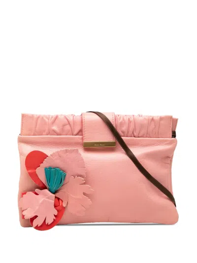 Pre-owned Miu Miu 2010-2026 Lambskin Flower Applique Clutch With Strap Crossbody Bag In Pink