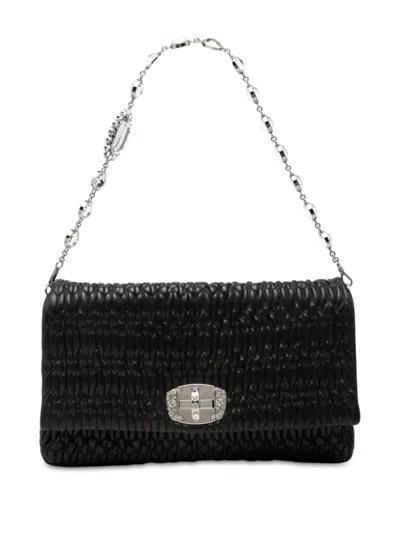 Pre-owned Miu Miu 2010-2026 Large Matelasse Nappa Crystal Satchel In Black