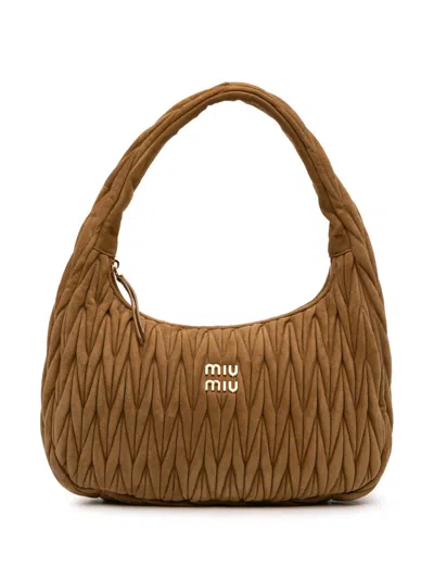 Pre-owned Miu Miu 2010-2026 Large Matelasse Suede Wander Bag Hobo Bag In Brown