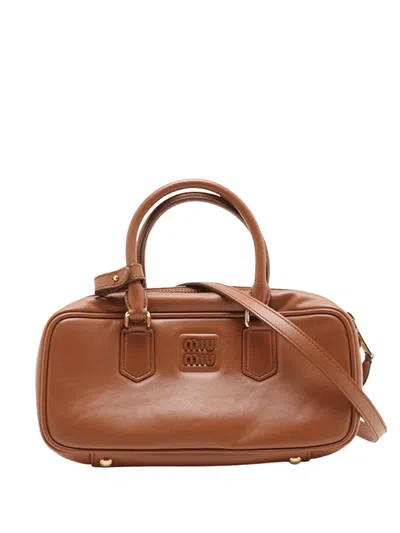 Pre-owned Miu Miu 2010-2026 Leather Arcadie Satchel In Brown