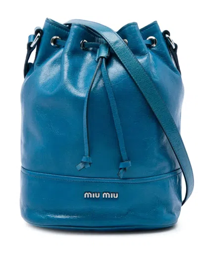 Pre-owned Miu Miu 2010-2026 Leather Bucket Bag In Blue