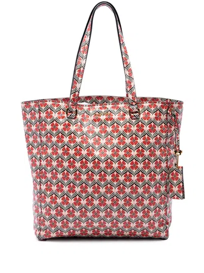 Pre-owned Miu Miu 2010-2026 Leather Madras Floral Tote Bag In Red