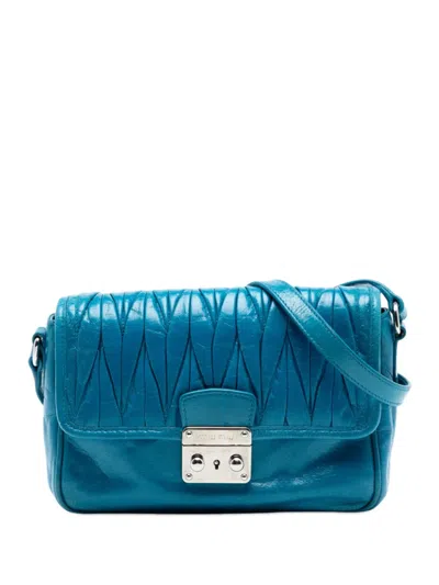Pre-owned Miu Miu 2010-2026 Matelasse Lambskin Flap Crossbody Bag In Blue