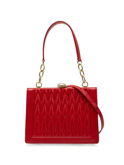 Pre-owned Miu Miu 2010-2026 Matelasse Lambskin Kiss Lock Solitaire Satchel In Red