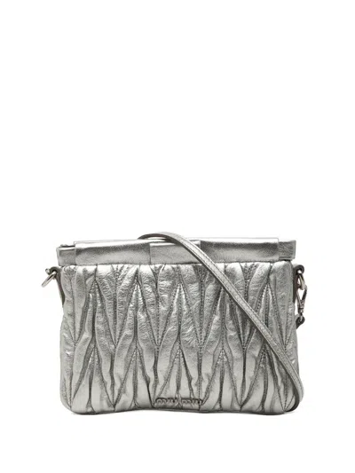 Pre-owned Miu Miu 2010-2026 Matelasse Metallic Nappa Frame Clutch With Strap Crossbody Bag In Silver