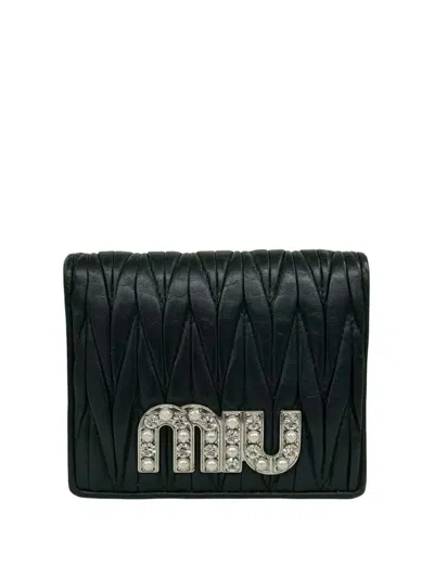 Pre-owned Miu Miu 2010-2026 Matelasse Nappa Bijoux Bifold Wallet Small Wallets In Black