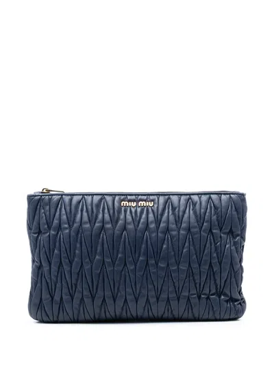 Pre-owned Miu Miu 2010-2026 Matelasse Nappa Clutch Bag In Blue