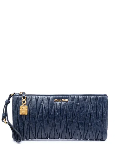 Pre-owned Miu Miu 2010-2026 Matelasse Nappa Clutch Bag In Blue