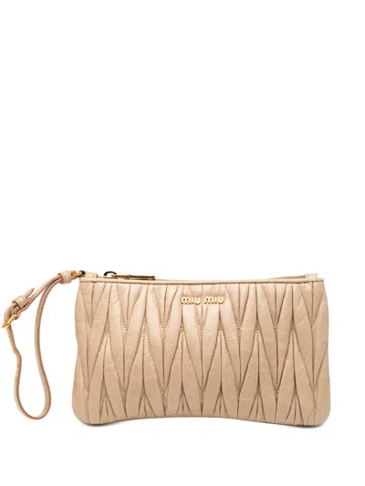 Pre-owned Miu Miu 2010-2026 Matelasse Nappa Clutch Bag In Neutral