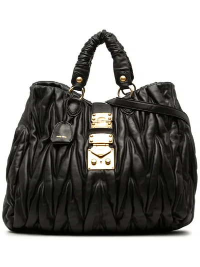Pre-owned Miu Miu 2010-2026 Matelasse Nappa Coffer Satchel In Black