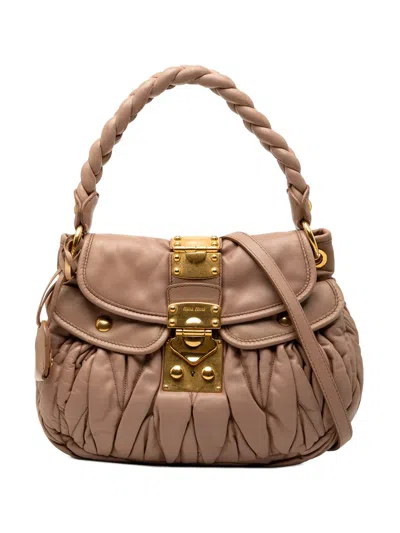 Pre-owned Miu Miu 2010-2026 Matelasse Nappa Coffer Satchel In Brown