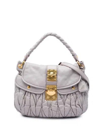 Pre-owned Miu Miu 2010-2026 Matelasse Nappa Coffer Satchel In Grey