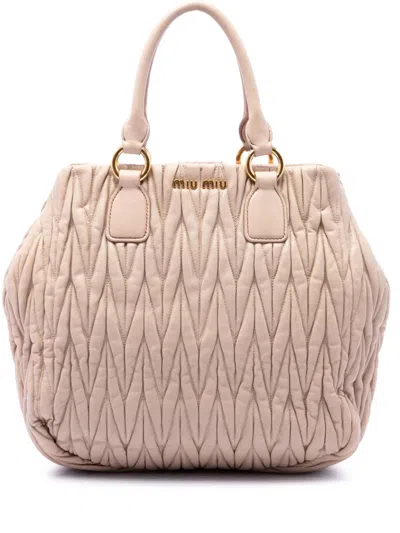 Pre-owned Miu Miu 2010-2026 Matelasse Nappa Convertible Tote Satchel In Neutrals