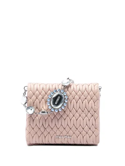 Pre-owned Miu Miu 2010-2026 Matelasse Nappa Crystal Chain Satchel In 褐色