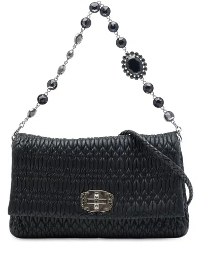 Pre-owned Miu Miu 2010-2026 Matelasse Nappa Crystal Chain Satchel In Black
