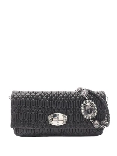 Pre-owned Miu Miu 2010-2026 Matelasse Nappa Crystal Chain Satchel In Black