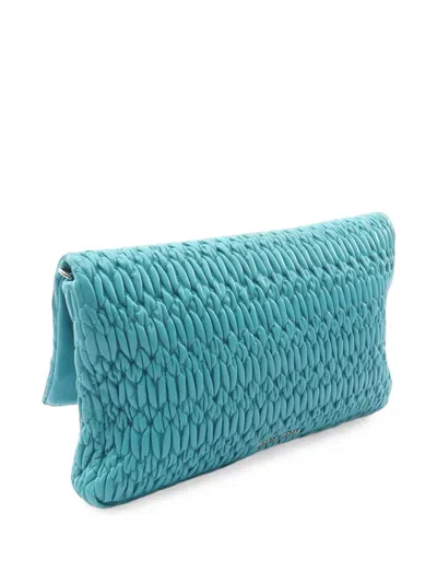 Pre-owned Miu Miu 2010-2026 Matelasse Nappa Crystal Chain Satchel In Blue
