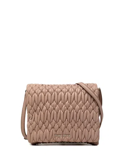 Pre-owned Miu Miu 2010-2026 Matelasse Nappa Crystal Chain Satchel In Brown