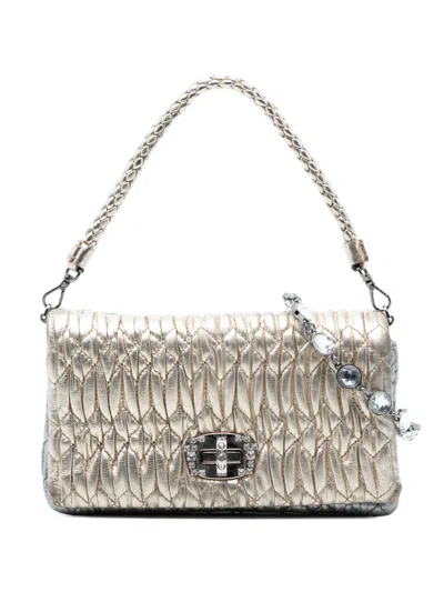 Pre-owned Miu Miu 2010-2026 Matelasse Nappa Crystal Chain Satchel In Gold