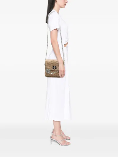 Pre-owned Miu Miu 2010-2026 Matelasse Nappa Crystal Chain Satchel In Neutrals