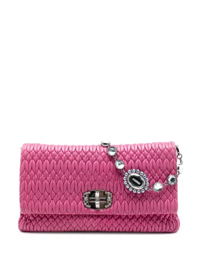 Pre-owned Miu Miu 2010-2026 Matelasse Nappa Crystal Chain Satchel In Pink