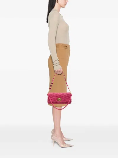 Pre-owned Miu Miu 2010-2026 Matelasse Nappa Crystal Chain Satchel In Pink