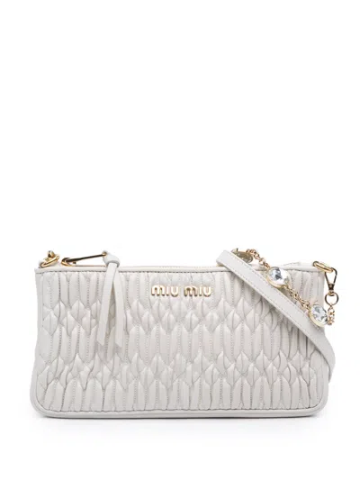 Pre-owned Miu Miu 2010-2026 Matelasse Nappa Crystal Chain Satchel In White