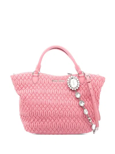 Pre-owned Miu Miu 2010-2026 Matelasse Nappa Crystal Satchel In Pink