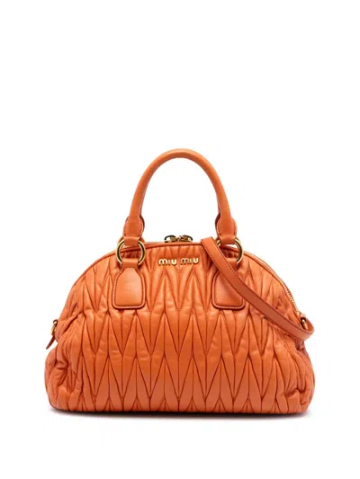 Pre-owned Miu Miu 2010-2026 Matelasse Nappa Dome Satchel In Orange