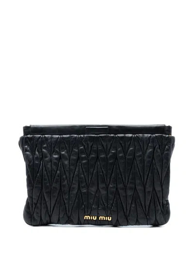 Pre-owned Miu Miu 2010-2026 Matelasse Nappa Frame Clutch Bag In Black