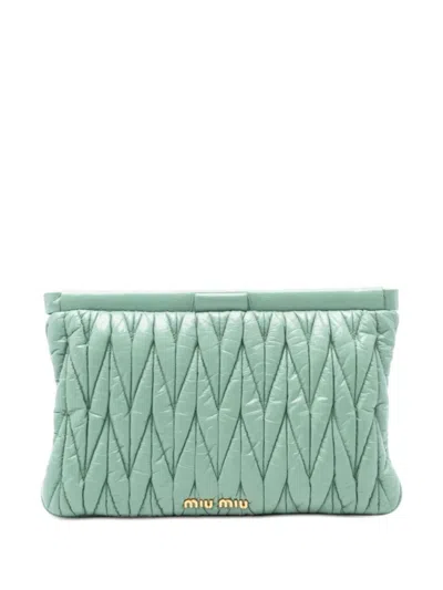 Pre-owned Miu Miu 2010-2026 Matelasse Nappa Frame Clutch Bag In Green