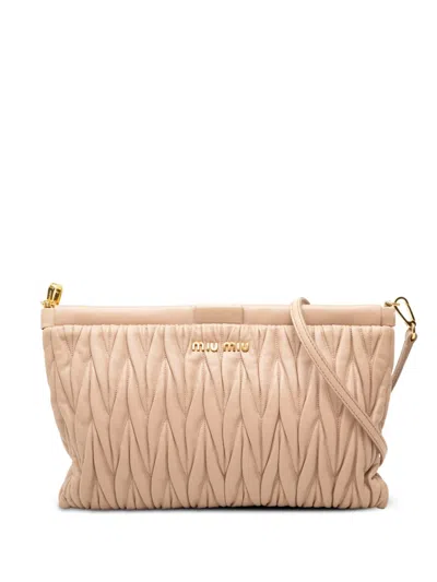 Pre-owned Miu Miu 2010-2026 Matelasse Nappa Frame Clutch With Strap Crossbody Bag In Brown